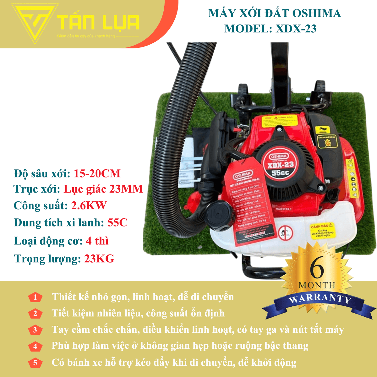 MÁY XỚI ĐẤT OSHIMA XDX-23 – 55CC, ĐỘNG CƠ 4 THÌ, XỚI KHỎE – TIẾT KIỆM NHIÊN LIỆU - Góc nhìn 2