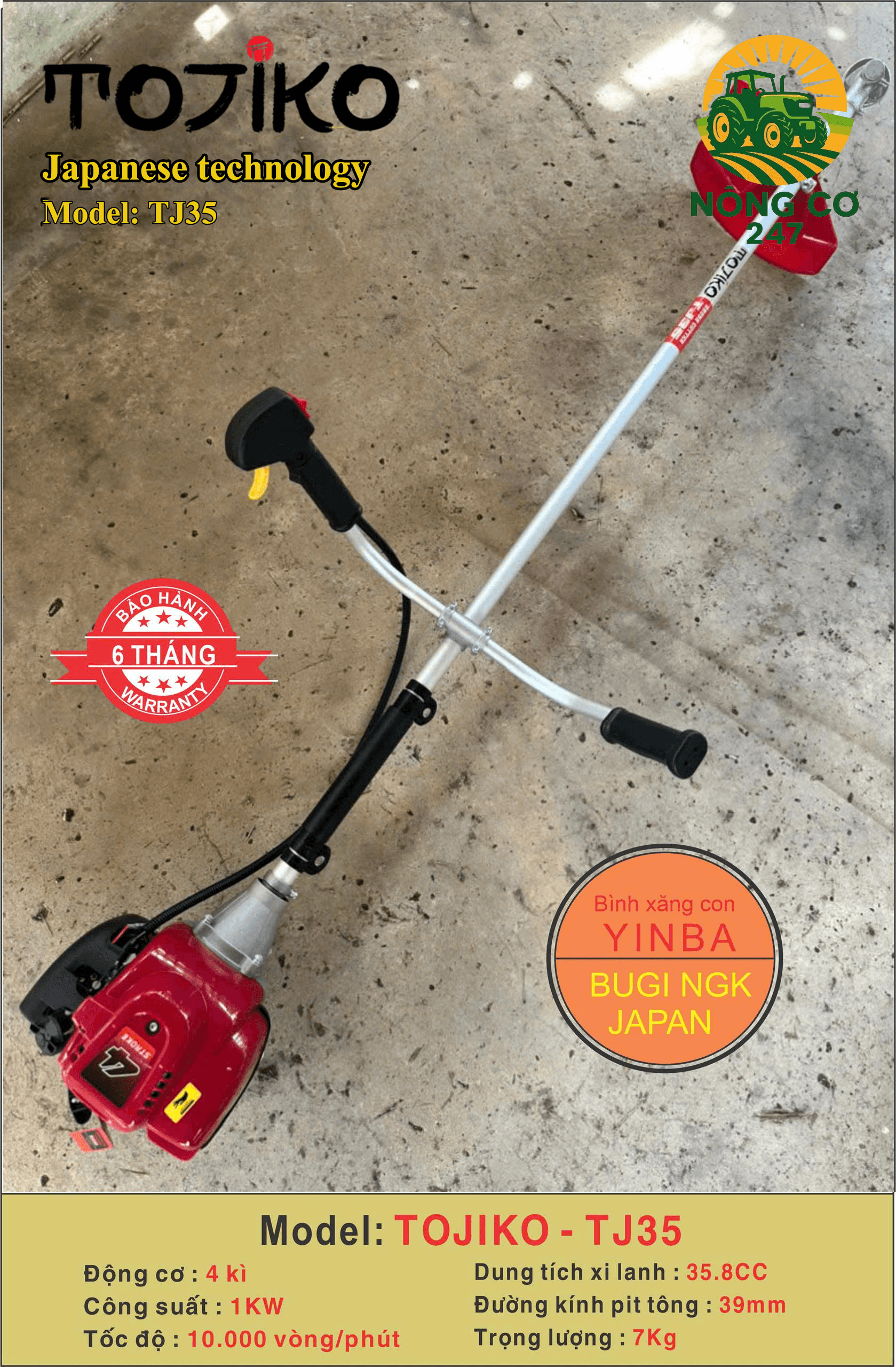 Máy cắt cỏ TOJIKO TJ35 4 thì xăng riêng nhớt riêng - Góc nhìn 2