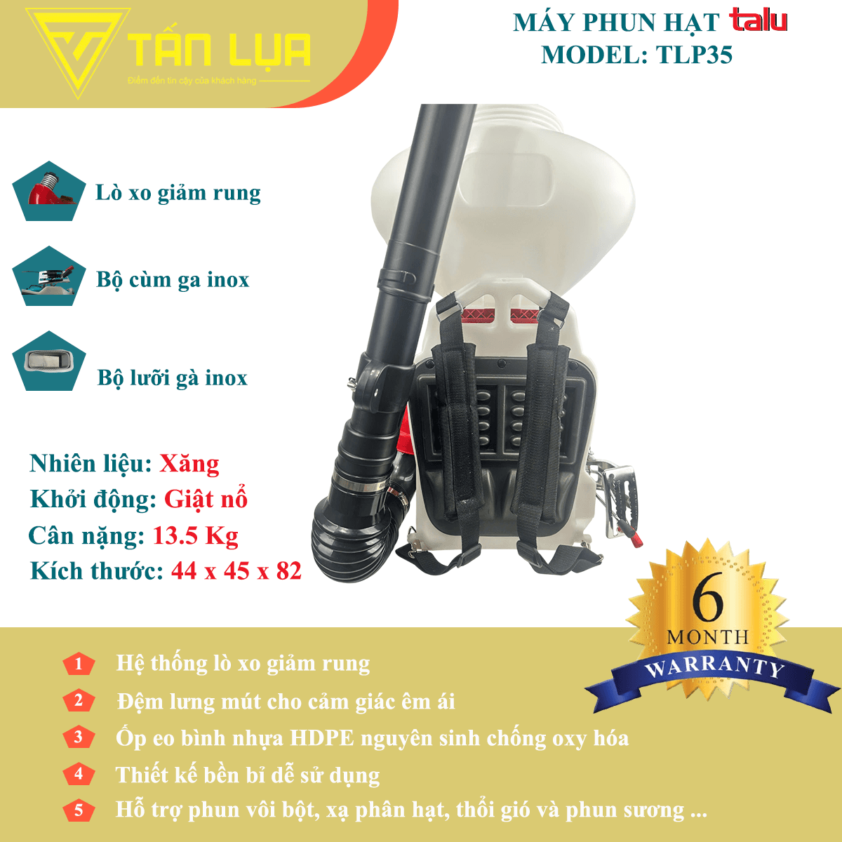 Máy phun xạ hạt Talu TLP35 chính hãng dung tích 26L 4 thì - Góc nhìn 4